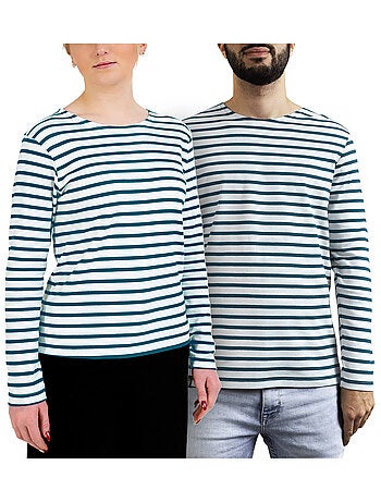 Marinière 'Breizh Océan', T-Shirt rayé mixte épais en Coton Bio, Homme ou Femme