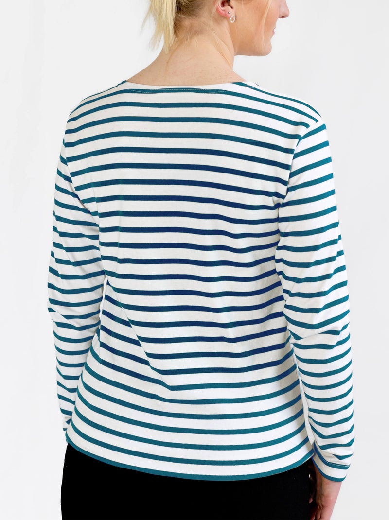 Marinière 'Breizh Océan', T-Shirt rayé mixte épais en Coton Bio, Homme ou Femme Blanc/Jean - Kiabi