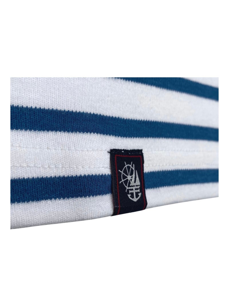 Marinière 'Breizh Océan', T-Shirt rayé mixte épais en Coton Bio, Homme ou Femme Blanc/Jean - Kiabi