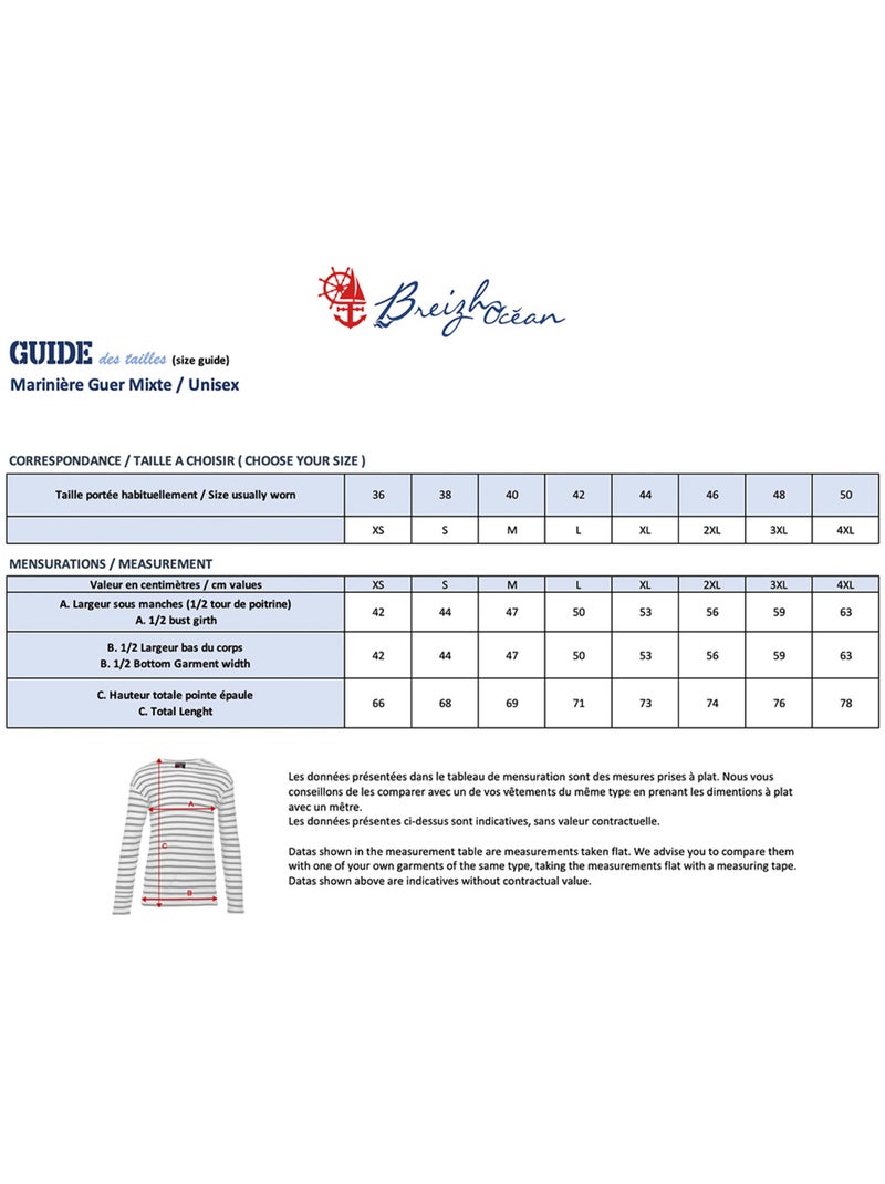 Marinière 'Breizh Océan', T-Shirt rayé mixte épais en Coton Bio, Homme ou Femme Blanc/Jean - Kiabi