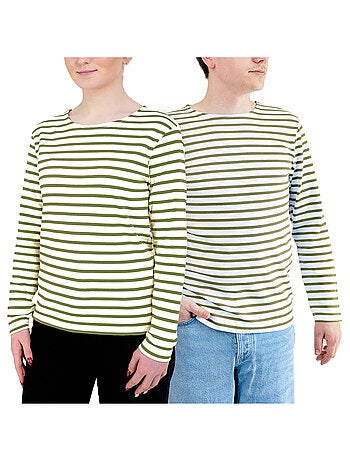 Marinière 'Breizh Océan', T-Shirt rayé mixte épais en Coton Bio, Homme ou Femme