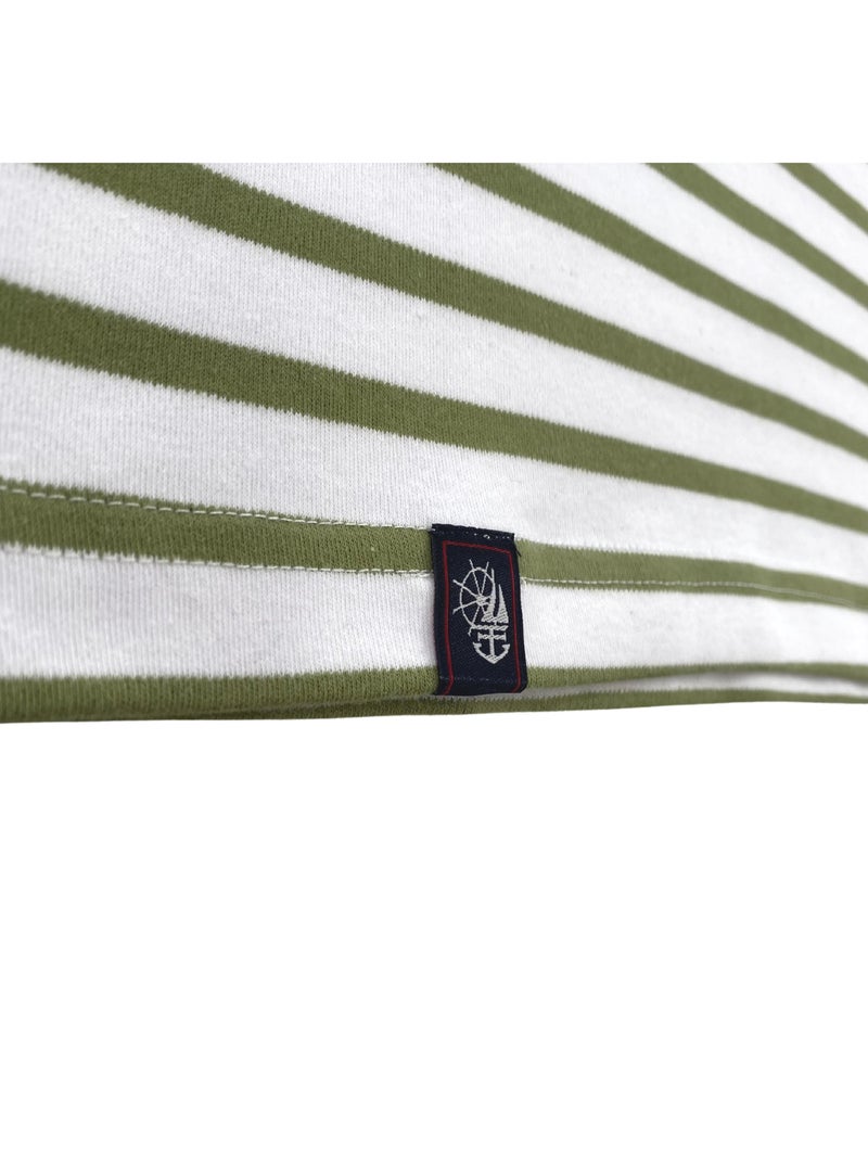 Marinière 'Breizh Océan', T-Shirt rayé mixte épais en Coton Bio, Homme ou Femme Blanc/Kaki - Kiabi