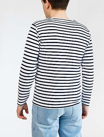 Marinière 'Breizh Océan', T-Shirt rayé mixte épais en Coton Bio, Homme ou Femme