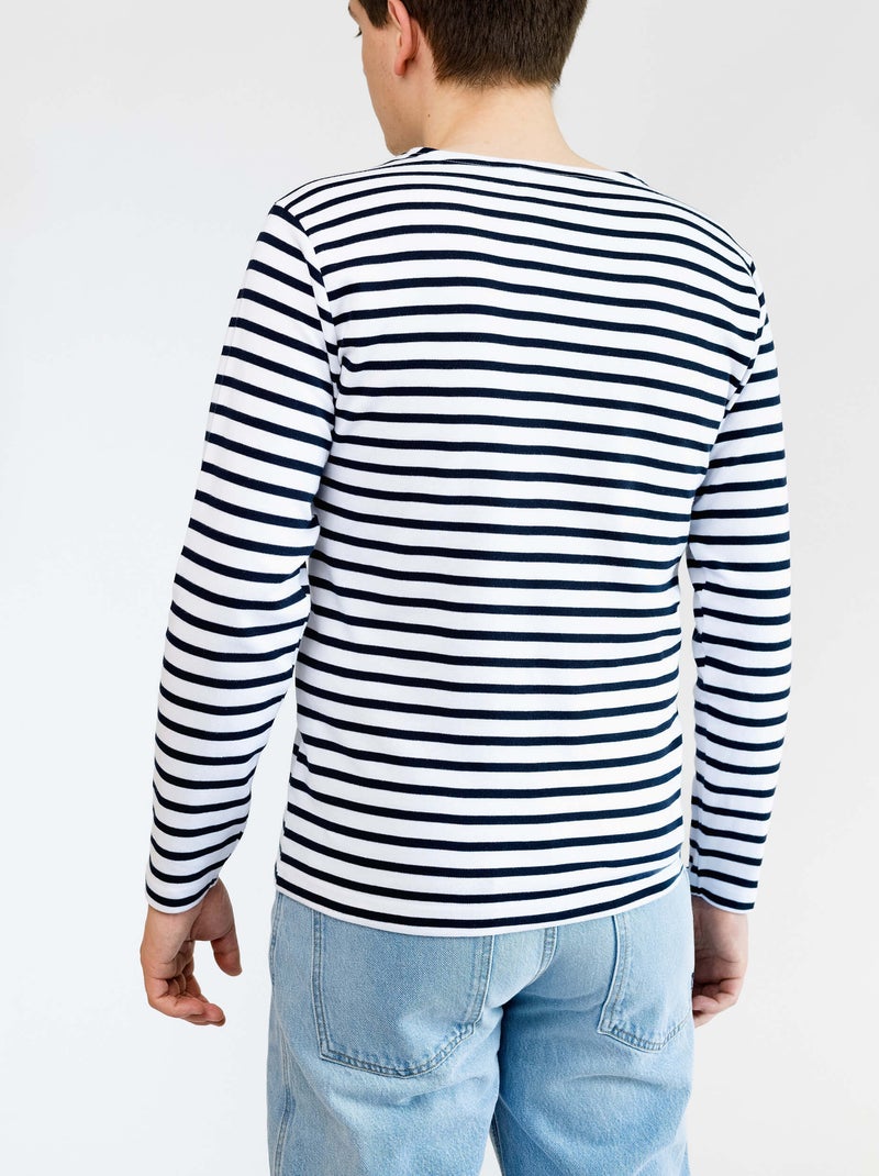 Marinière 'Breizh Océan', T-Shirt rayé mixte épais en Coton Bio, Homme ou Femme Blanc/Marine - Kiabi