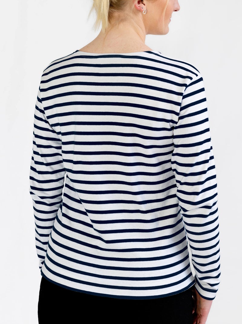 Marinière 'Breizh Océan', T-Shirt rayé mixte épais en Coton Bio, Homme ou Femme Blanc/Marine - Kiabi