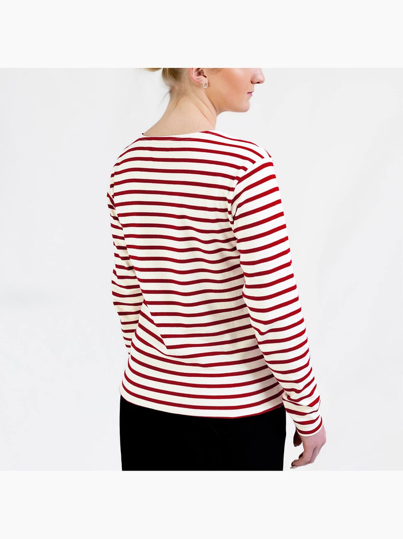 Marinière 'Breizh Océan', T-Shirt rayé mixte épais en Coton Bio, Homme ou Femme Blanc/Rouge - Kiabi