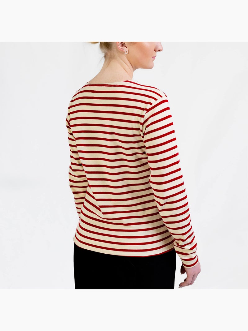 Marinière 'Breizh Océan', T-Shirt rayé mixte épais en Coton Bio, Homme ou Femme Ecru/Rouge - Kiabi