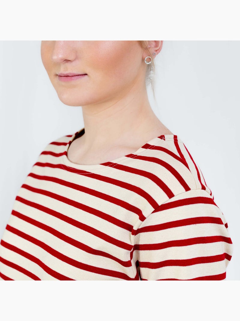 Marinière 'Breizh Océan', T-Shirt rayé mixte épais en Coton Bio, Homme ou Femme Ecru/Rouge - Kiabi