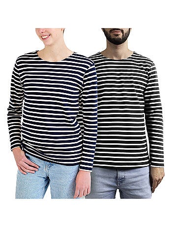 Marinière 'Breizh Océan', T-Shirt rayé mixte épais en Coton Bio, Homme ou Femme