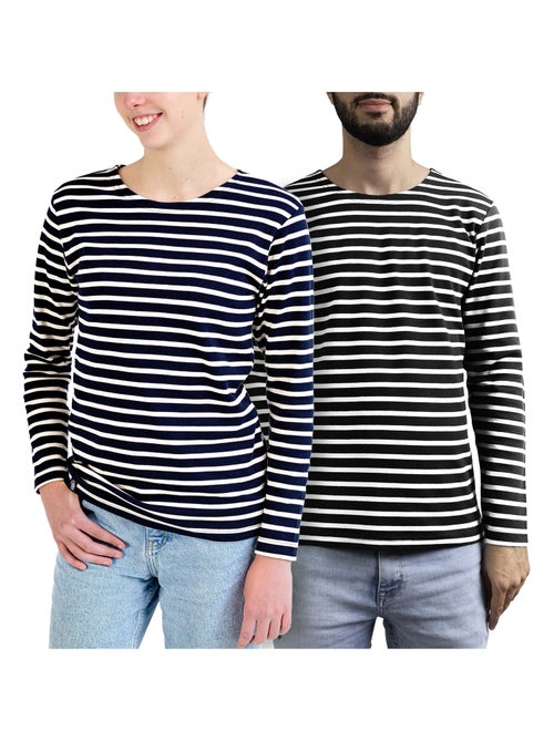 Marinière 'Breizh Océan', T-Shirt rayé mixte épais en Coton Bio, Homme ou Femme - Kiabi