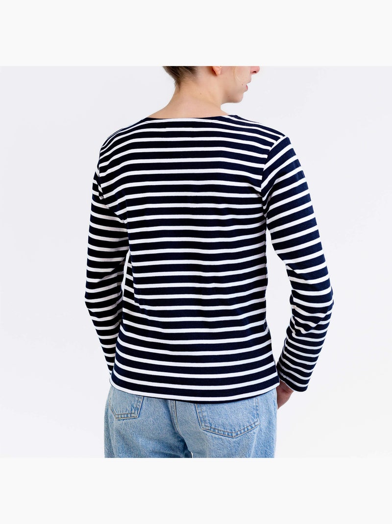 Marinière 'Breizh Océan', T-Shirt rayé mixte épais en Coton Bio, Homme ou Femme Marine/Blanc - Kiabi