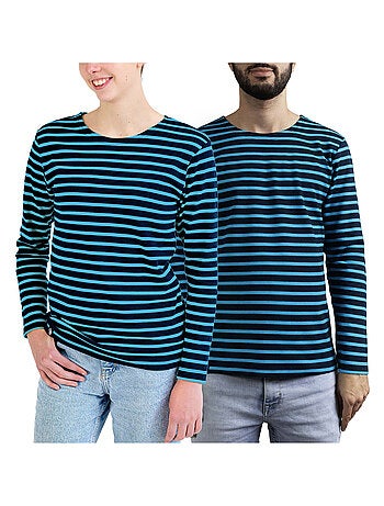 Marinière 'Breizh Océan', T-Shirt rayé mixte épais en Coton Bio, Homme ou Femme