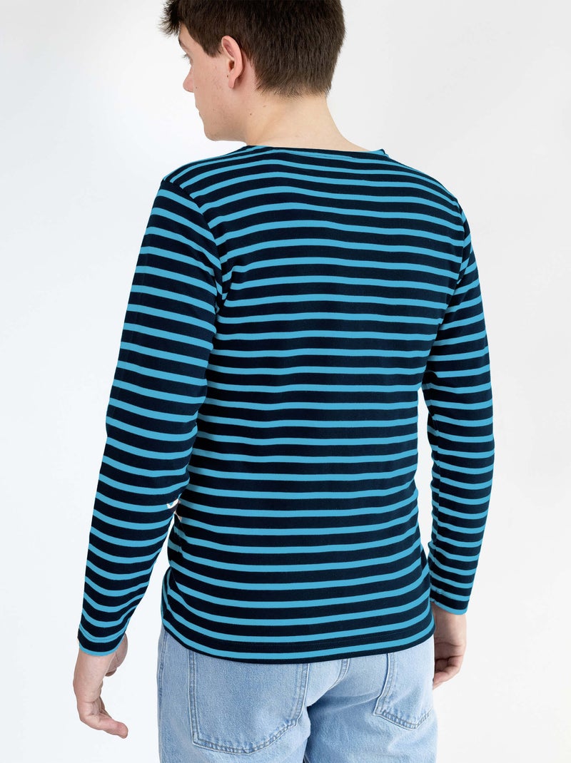 Marinière 'Breizh Océan', T-Shirt rayé mixte épais en Coton Bio, Homme ou Femme Marine/Ciel - Kiabi