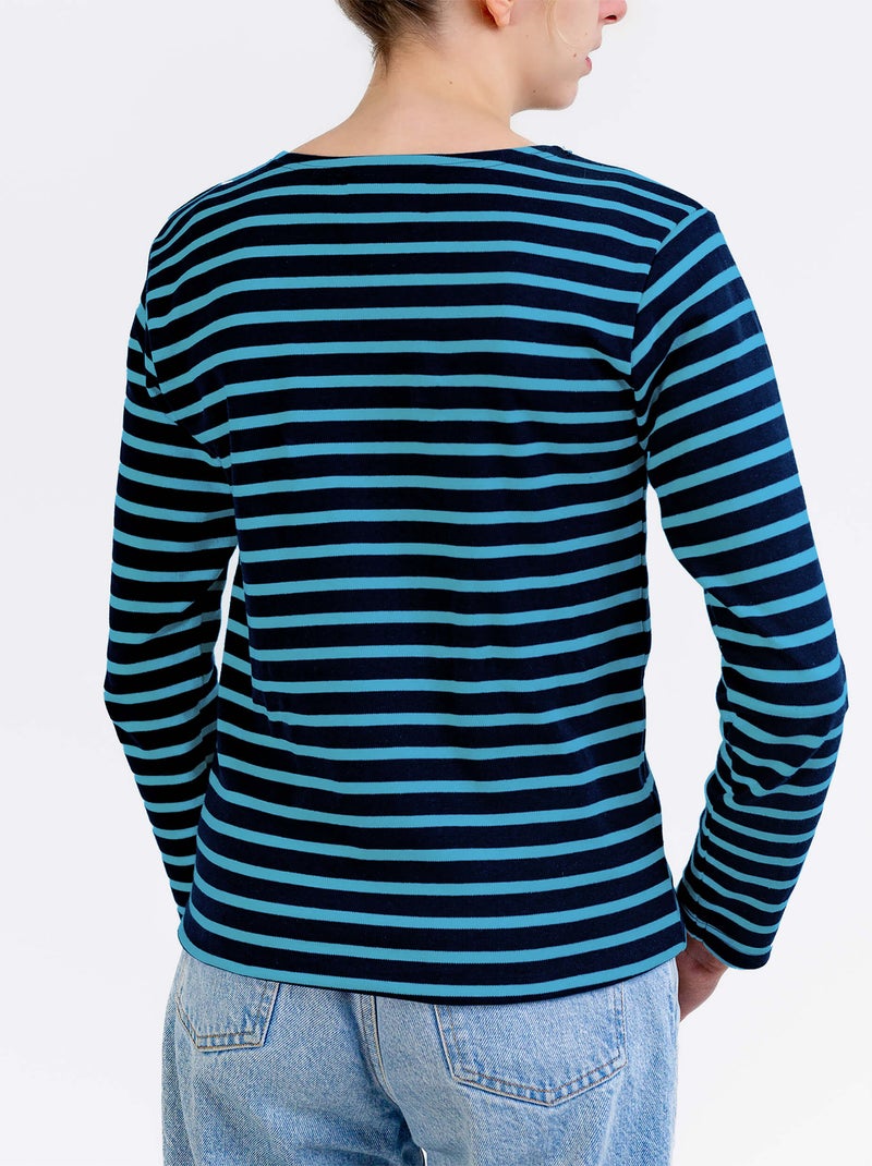 Marinière 'Breizh Océan', T-Shirt rayé mixte épais en Coton Bio, Homme ou Femme Marine/Ciel - Kiabi