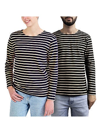 Marinière 'Breizh Océan', T-Shirt rayé mixte épais en Coton Bio, Homme ou Femme
