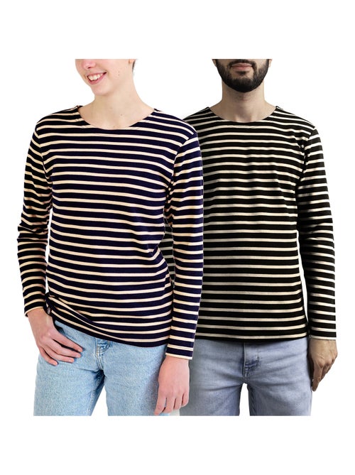 Marinière 'Breizh Océan', T-Shirt rayé mixte épais en Coton Bio, Homme ou Femme - Kiabi