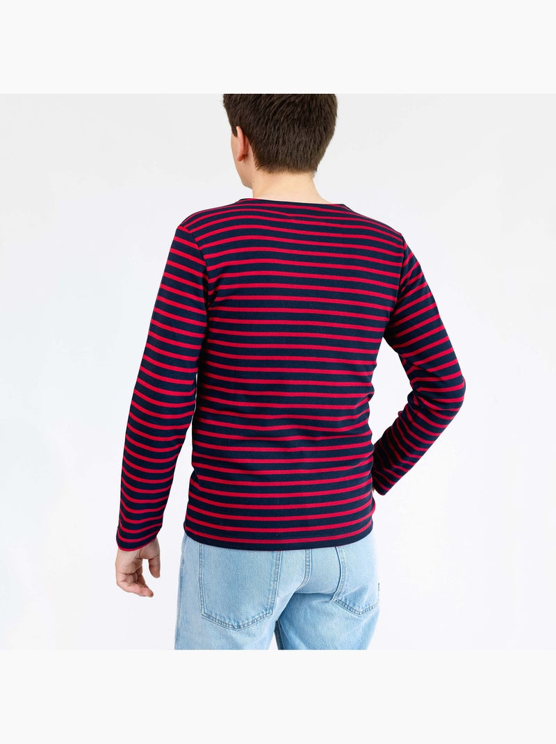 Marinière 'Breizh Océan', T-Shirt rayé mixte épais en Coton Bio, Homme ou Femme Marine/Rouge - Kiabi