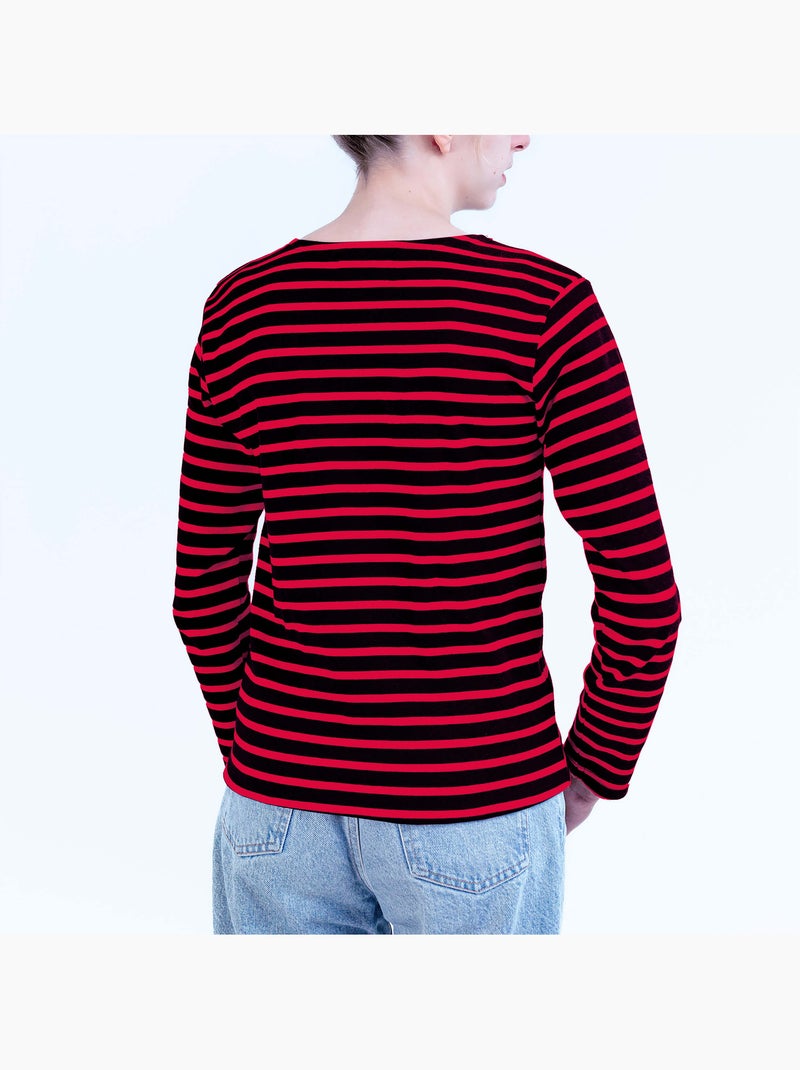 Marinière 'Breizh Océan', T-Shirt rayé mixte épais en Coton Bio, Homme ou Femme Marine/Rouge - Kiabi