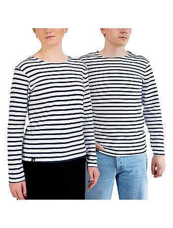Marinière 'Breizh Océan', Tee-Shirt rayé mixte épais en Coton Bio, Homme ou Femme