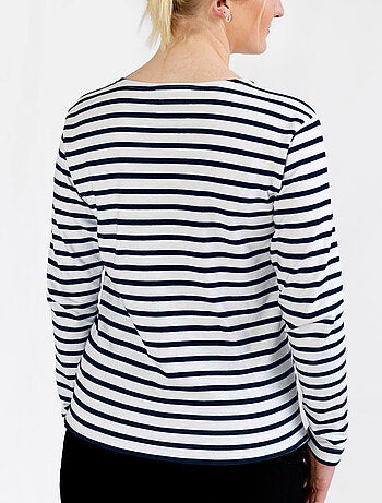 Marinière 'Breizh Océan', Tee-Shirt rayé mixte épais en Coton Bio, Homme ou Femme