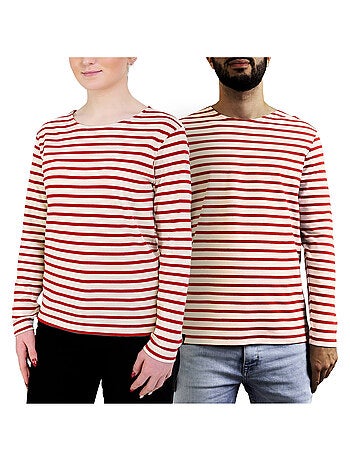 Marinière 'Breizh Océan', Tee-Shirt rayé mixte épais en Coton Bio, Homme ou Femme