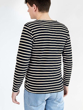 Marinière 'Breizh Océan', Tee-Shirt rayé mixte épais en Coton Bio, Homme ou Femme