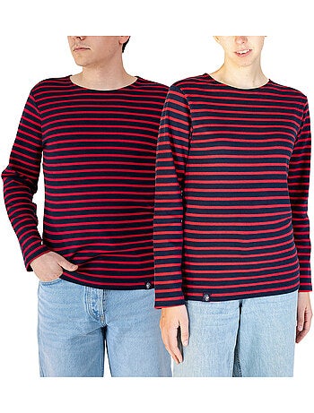 Marinière 'Breizh Océan', Tee-Shirt rayé mixte épais en Coton Bio, Homme ou Femme