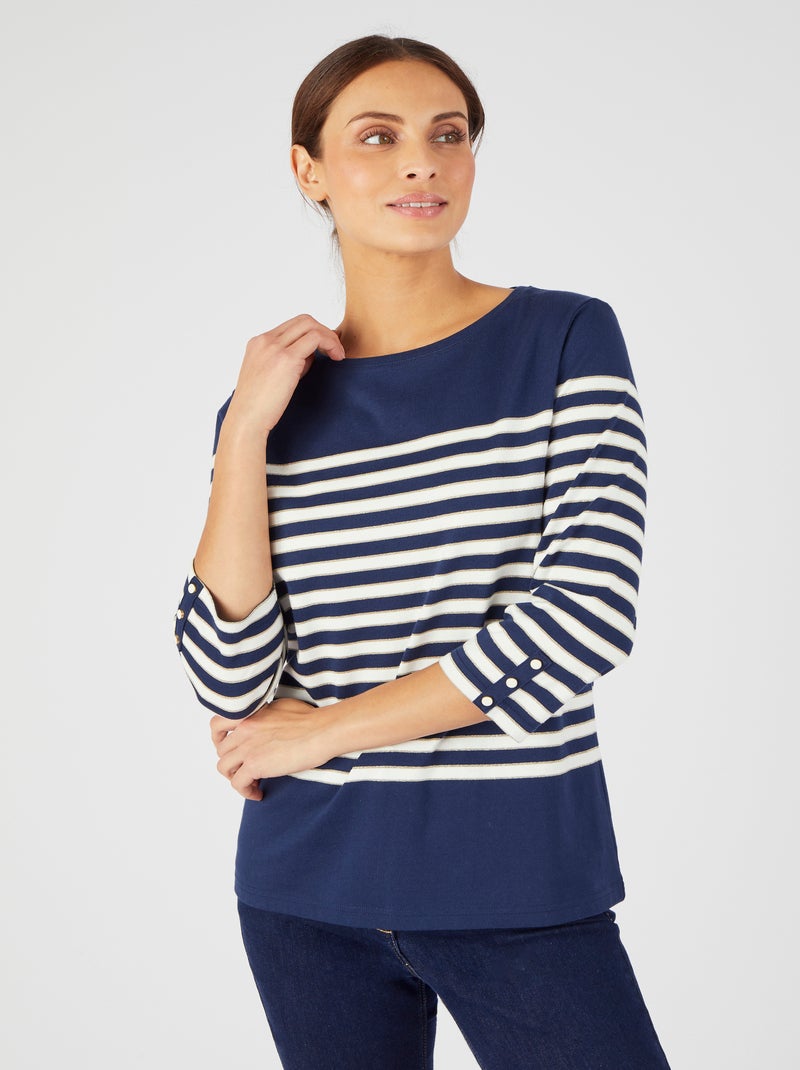 Marinière brillante manches 3/4 - Damart Bleu marine - Kiabi