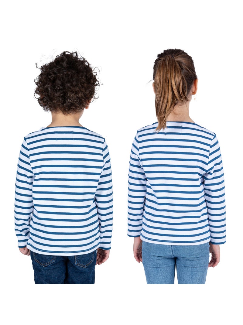 Marinière coton Bio 'Breizh Océan' T-Shirt rayé épais mixte, garçon ou fille Blanc/Azur - Kiabi