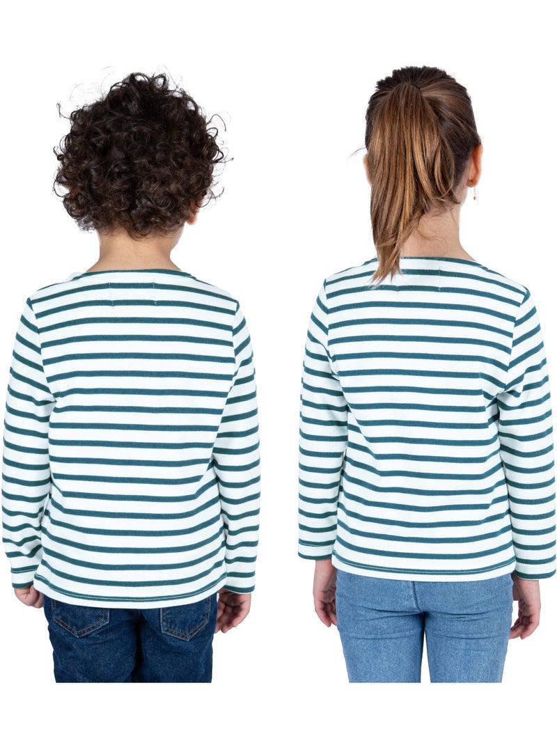 Marinière coton Bio 'Breizh Océan' T-Shirt rayé épais mixte, garçon ou fille Blanc/Jean - Kiabi