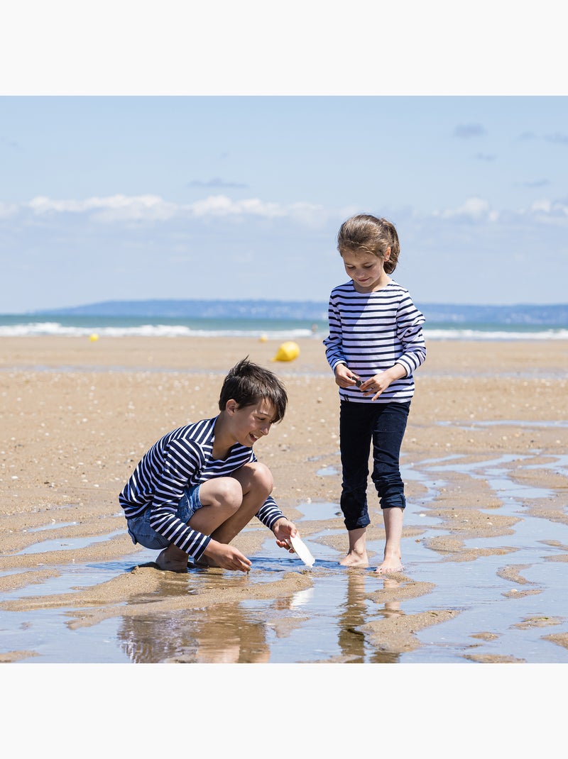 Marinière coton Bio 'Breizh Océan' T-Shirt rayé épais mixte, garçon ou fille Blanc/Marine - Kiabi