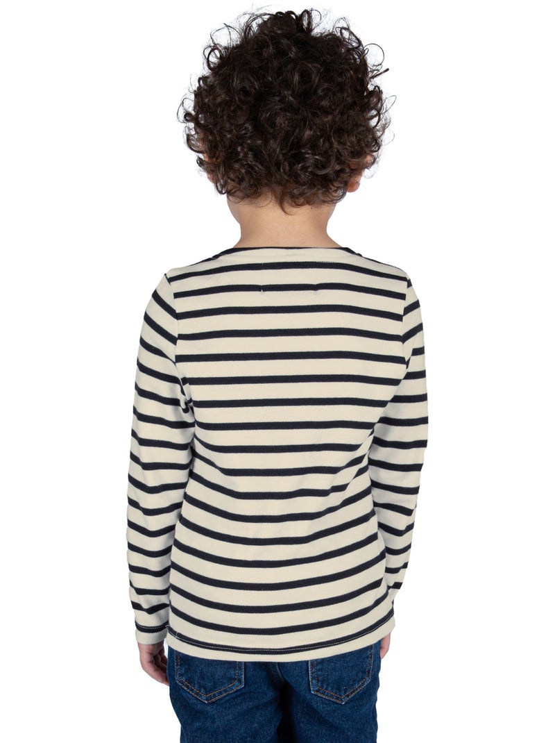 Marinière coton Bio 'Breizh Océan' T-Shirt rayé épais mixte, garçon ou fille Ecru/Marine - Kiabi
