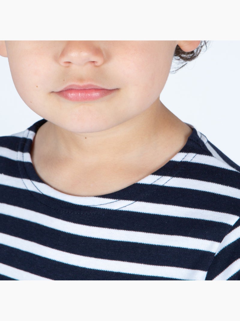 Marinière coton Bio 'Breizh Océan' T-Shirt rayé épais mixte, garçon ou fille Ecru/Marine - Kiabi