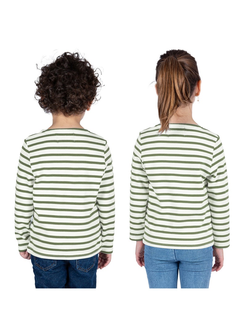 Marinière coton Bio 'Breizh Océan' T-Shirt rayé épais mixte, garçon ou fille Kaki - Kiabi