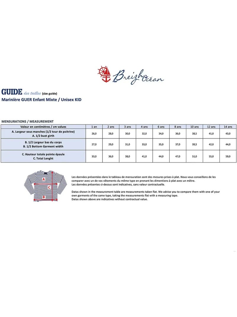 Marinière coton Bio 'Breizh Océan' T-Shirt rayé épais mixte, garçon ou fille Marine/Blanc - Kiabi
