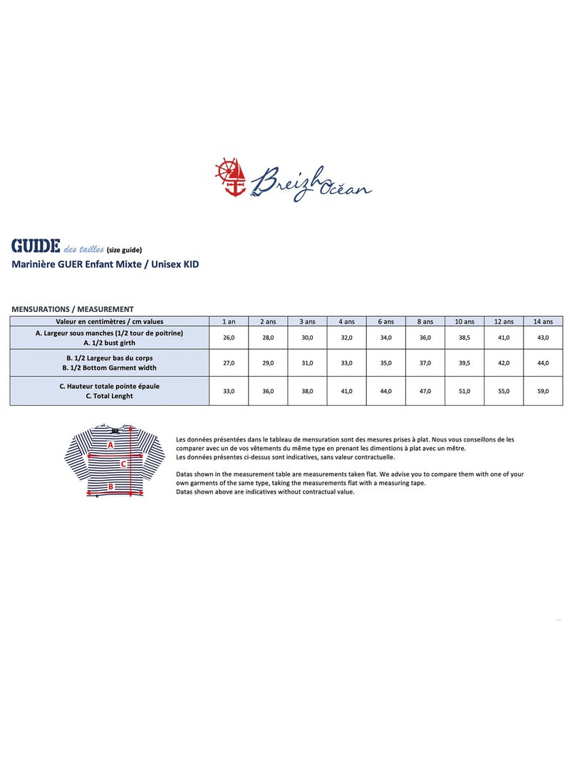 Marinière coton Bio 'Breizh Océan' T-Shirt rayé épais mixte, garçon ou fille Marine/Ecru - Kiabi