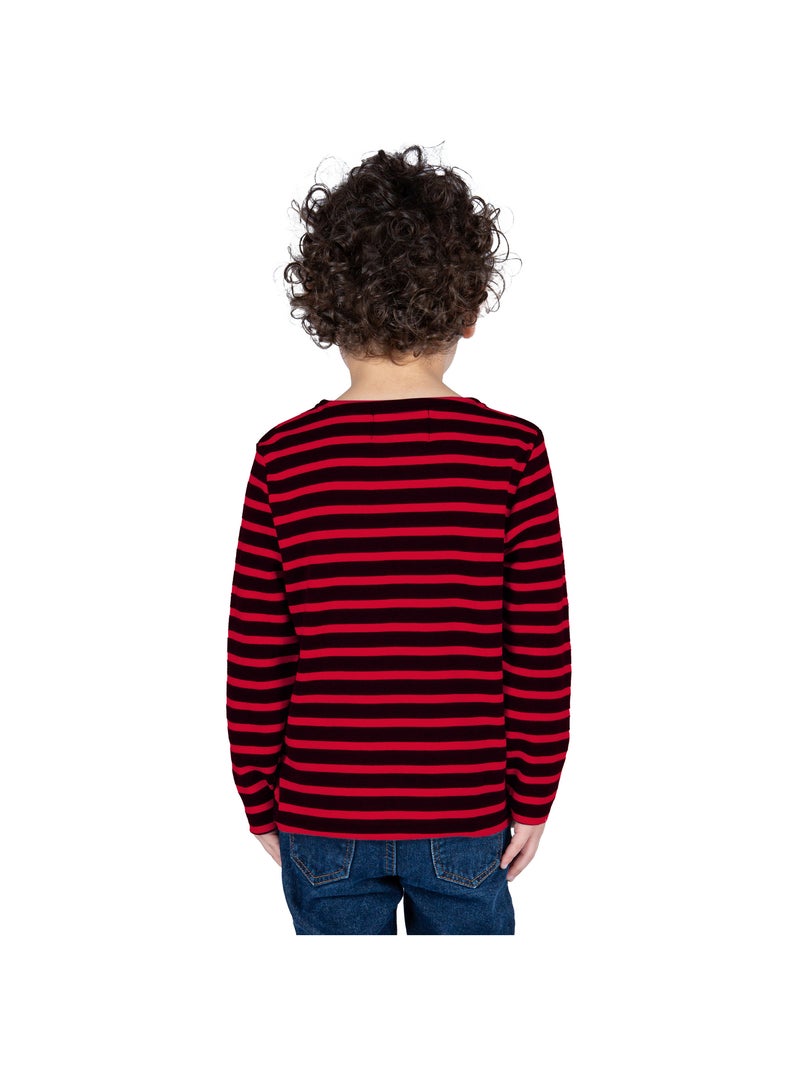 Marinière coton Bio 'Breizh Océan' T-Shirt rayé épais mixte, garçon ou fille Marine/Rouge - Kiabi