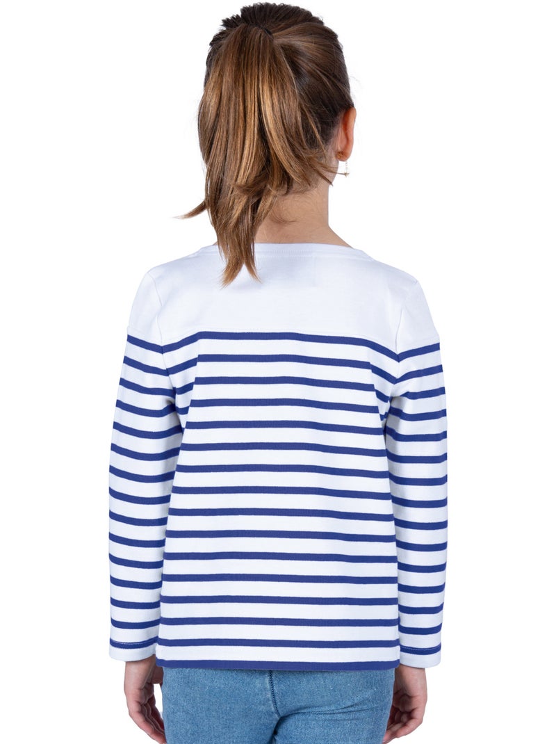 Marinière Coton BIO 'Breizh Océan', Tee Shirt Enfant Garcon ou Fille Manches Longues Blanc/Azur - Kiabi