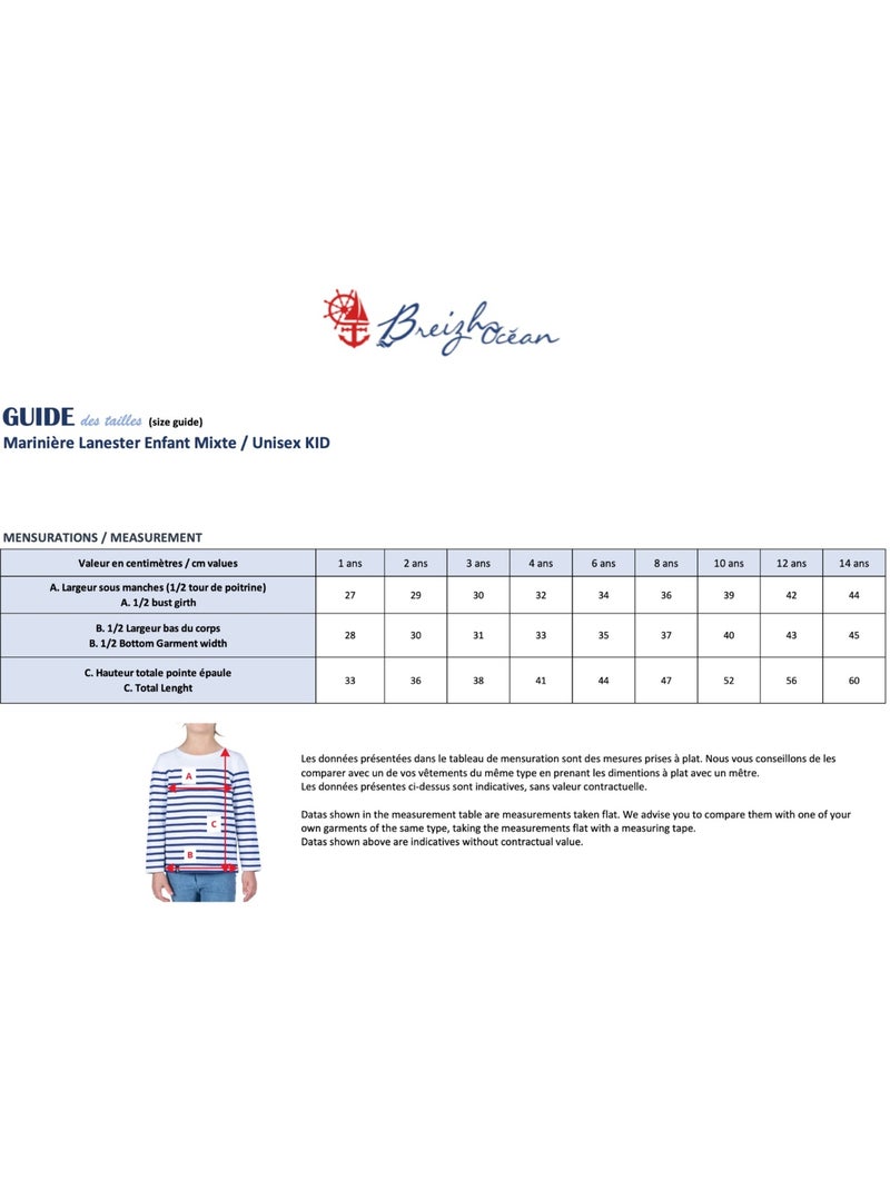 Marinière Coton BIO 'Breizh Océan', Tee Shirt Enfant Garcon ou Fille Manches Longues Blanc/Marine - Kiabi