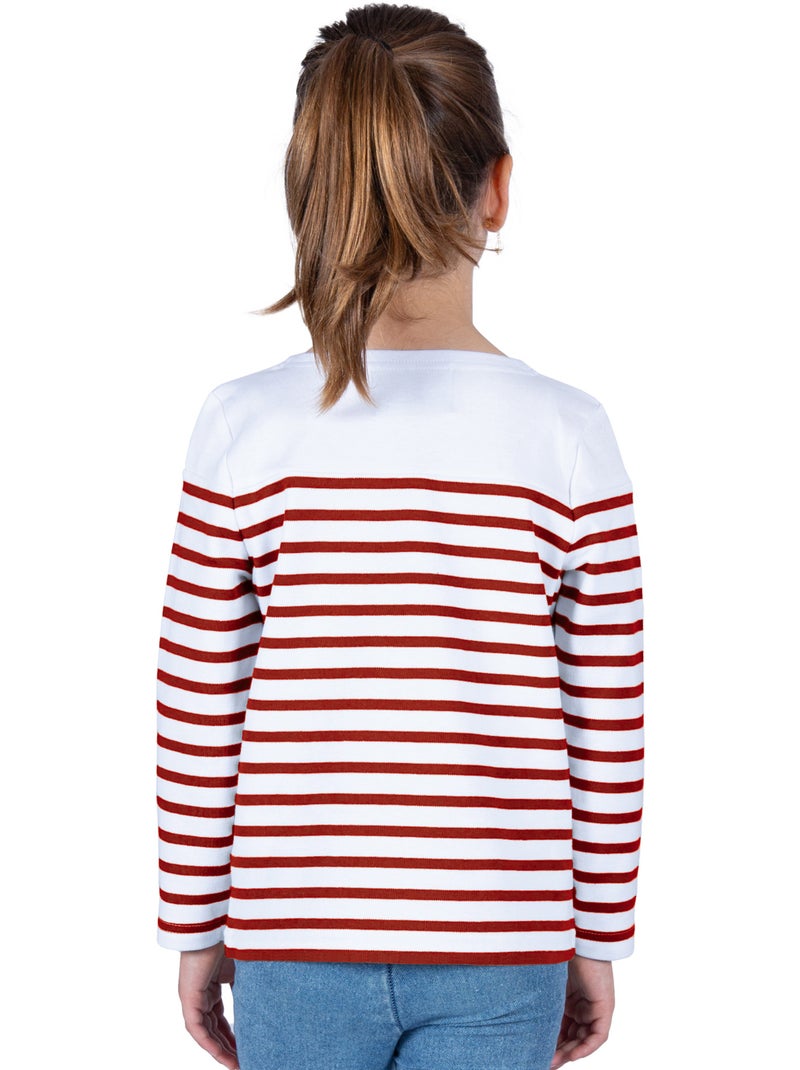 Marinière Coton BIO 'Breizh Océan', Tee Shirt Enfant Garcon ou Fille Manches Longues Blanc/Rouge - Kiabi