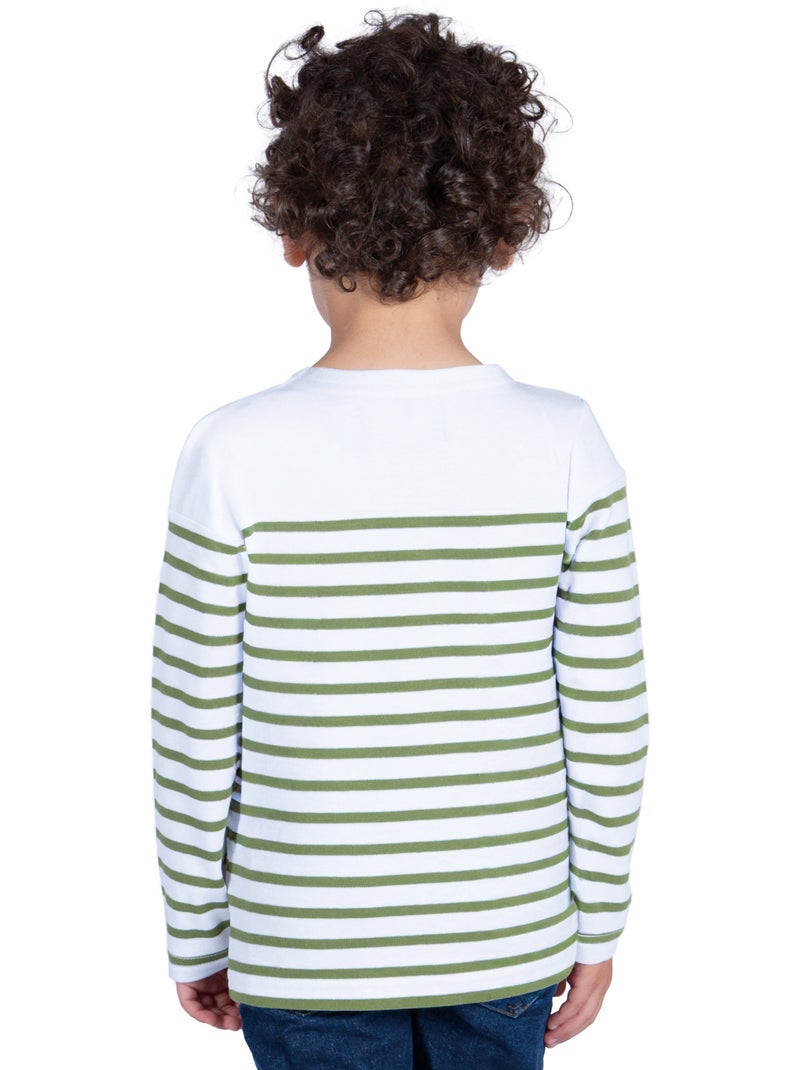 Marinière Coton BIO 'Breizh Océan',de 1 à 14 ans,Tee Shirt Enfant Garcon ou Fille Manches Longues Blanc/Kaki - Kiabi