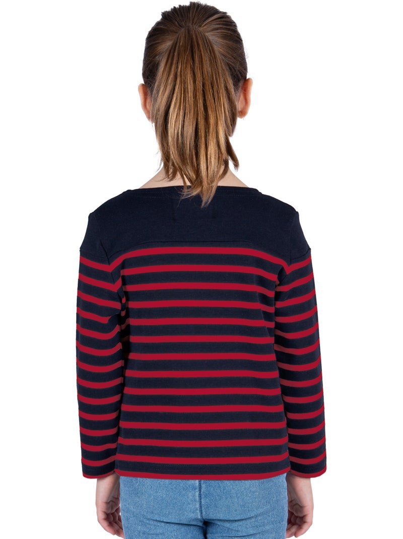 Marinière Coton BIO 'Breizh Océan',de 1 à 14 ans,Tee Shirt Enfant Garcon ou Fille Manches Longues Marine/Rouge - Kiabi