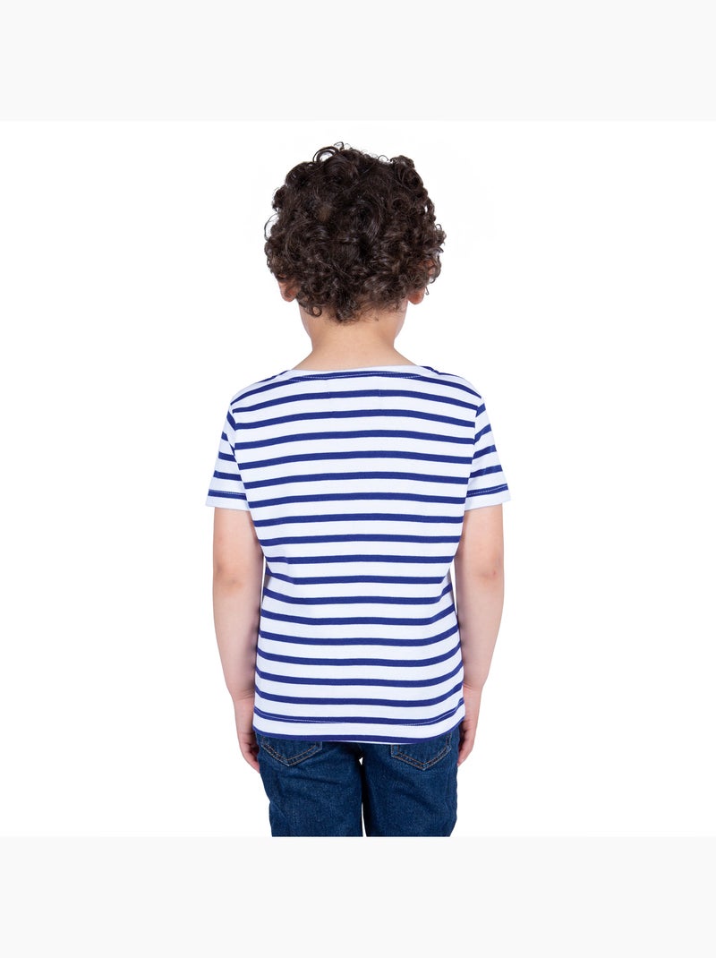 Marinière Coton BIO, de 1 à 14 ans - Création française 'Breizh Océan', tee shirt enfant mixte Blanc/Azur - Kiabi