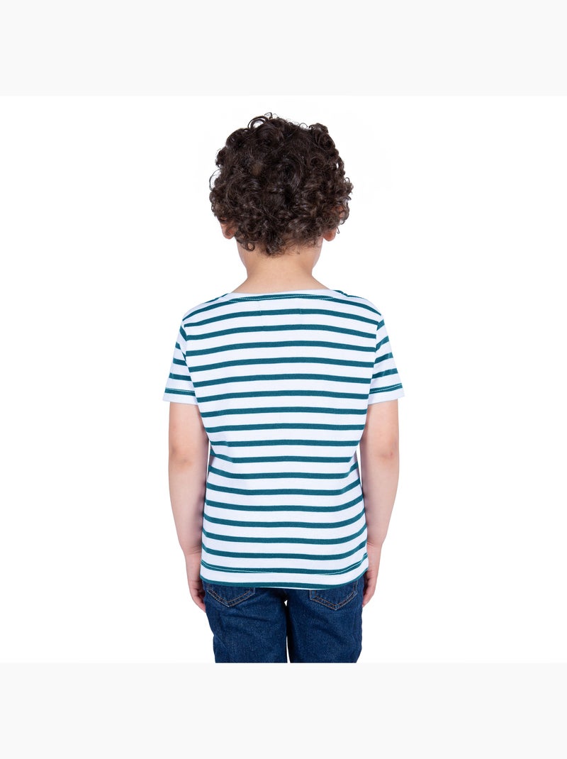 Marinière Coton BIO, de 1 à 14 ans - Création française 'Breizh Océan', tee shirt enfant mixte Blanc/Jean - Kiabi