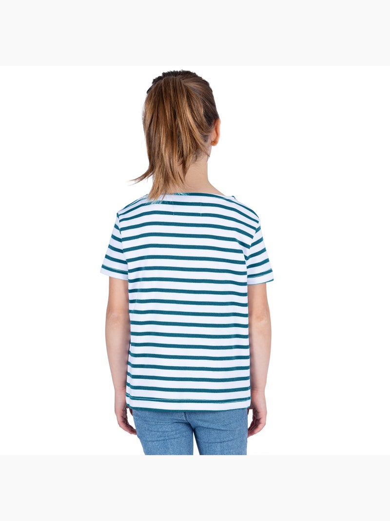 Marinière Coton BIO, de 1 à 14 ans - Création française 'Breizh Océan', tee shirt enfant mixte Blanc/Jean - Kiabi