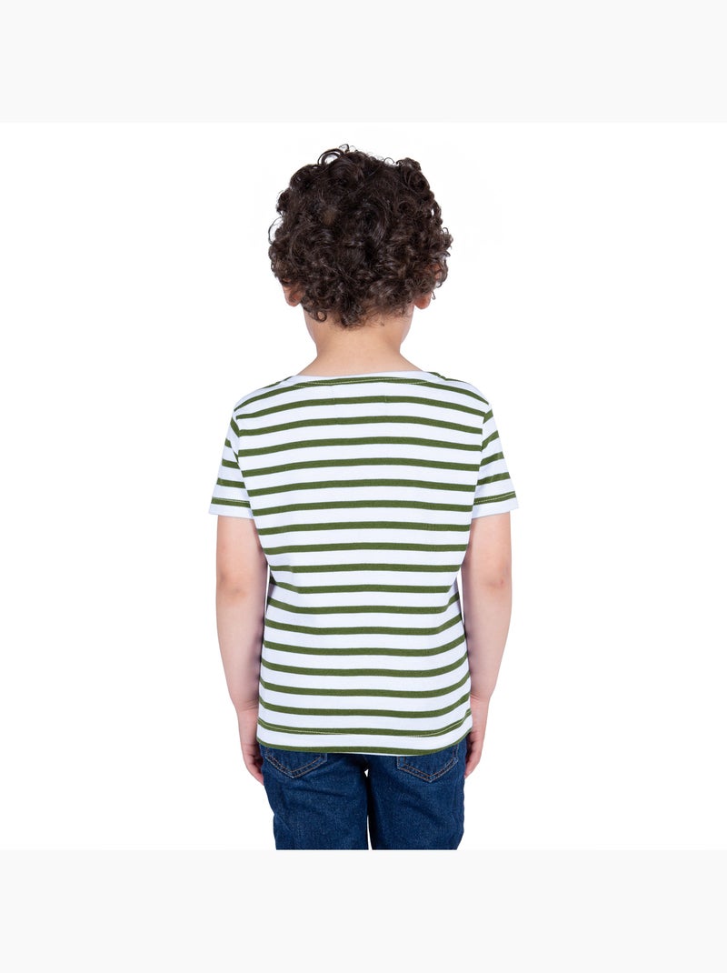 Marinière Coton BIO, de 1 à 14 ans - Création française 'Breizh Océan', tee shirt enfant mixte Blanc/Kaki - Kiabi