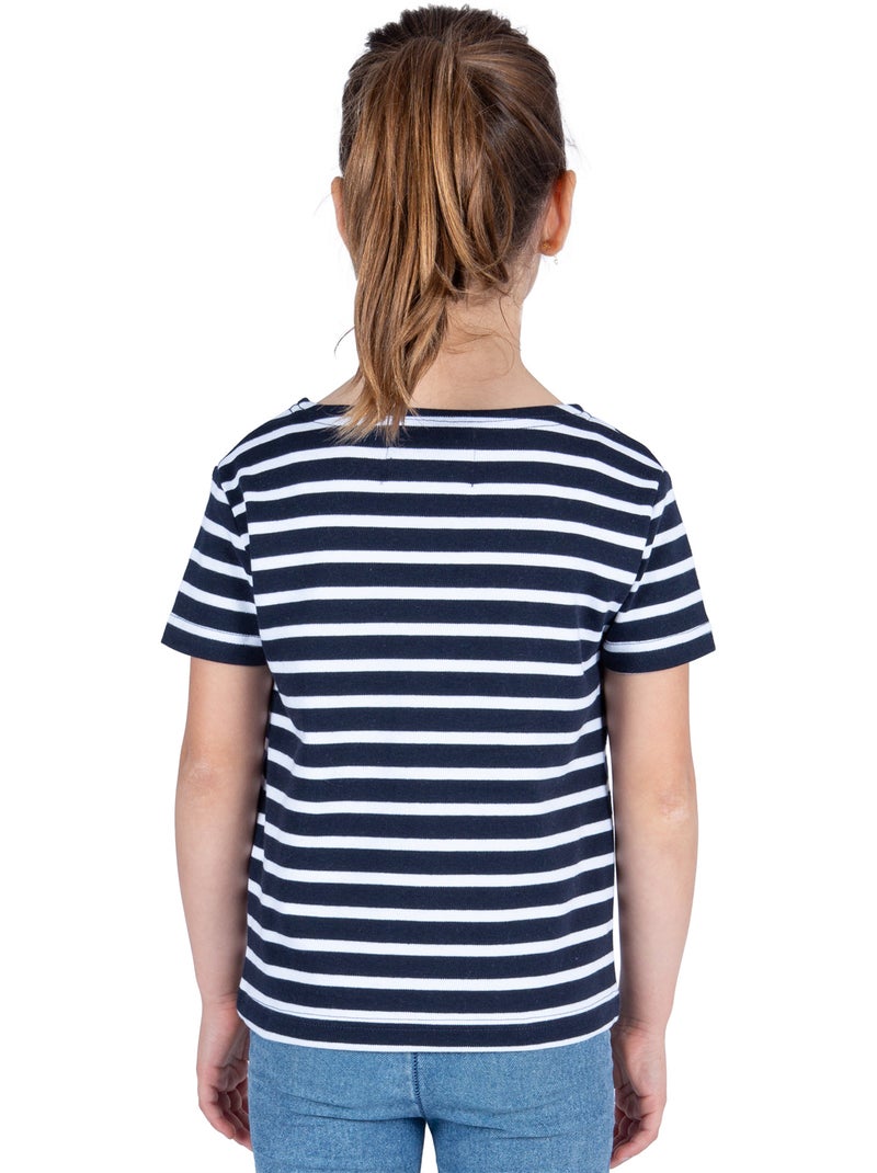Marinière Coton BIO, de 1 à 14 ans - Création française 'Breizh Océan', tee shirt enfant mixte Blanc/Marine - Kiabi