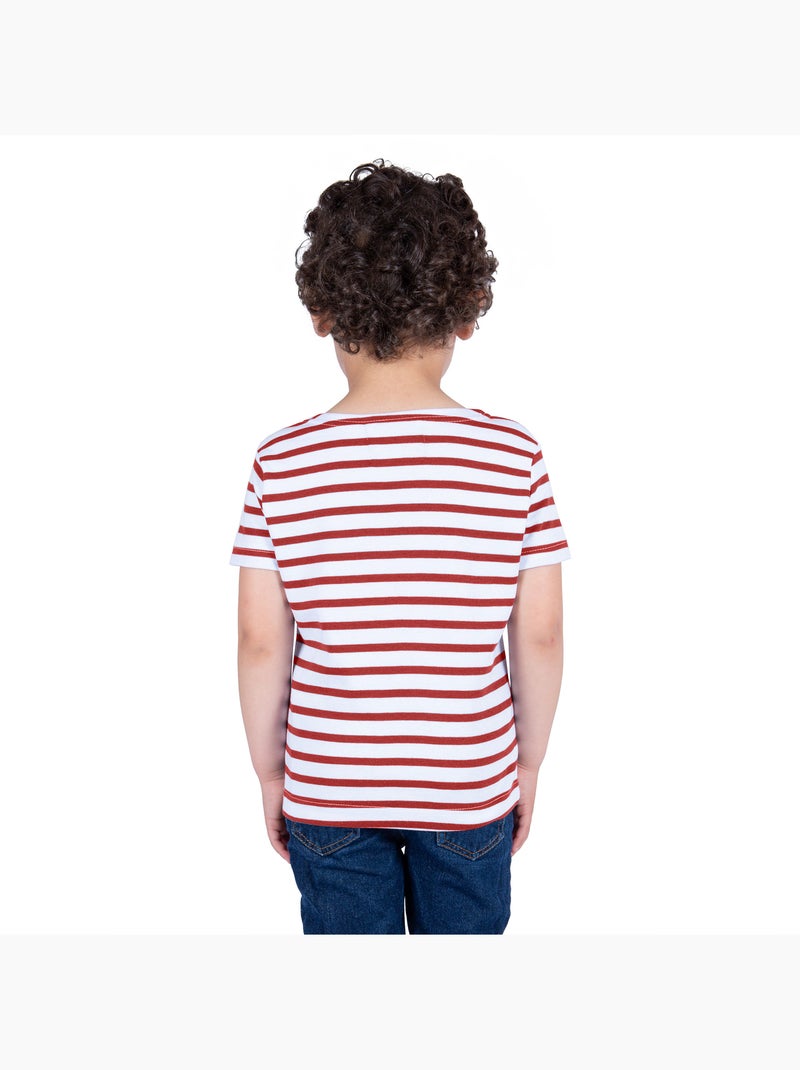 Marinière Coton BIO, de 1 à 14 ans - Création française 'Breizh Océan', tee shirt enfant mixte Blanc/Rouge - Kiabi