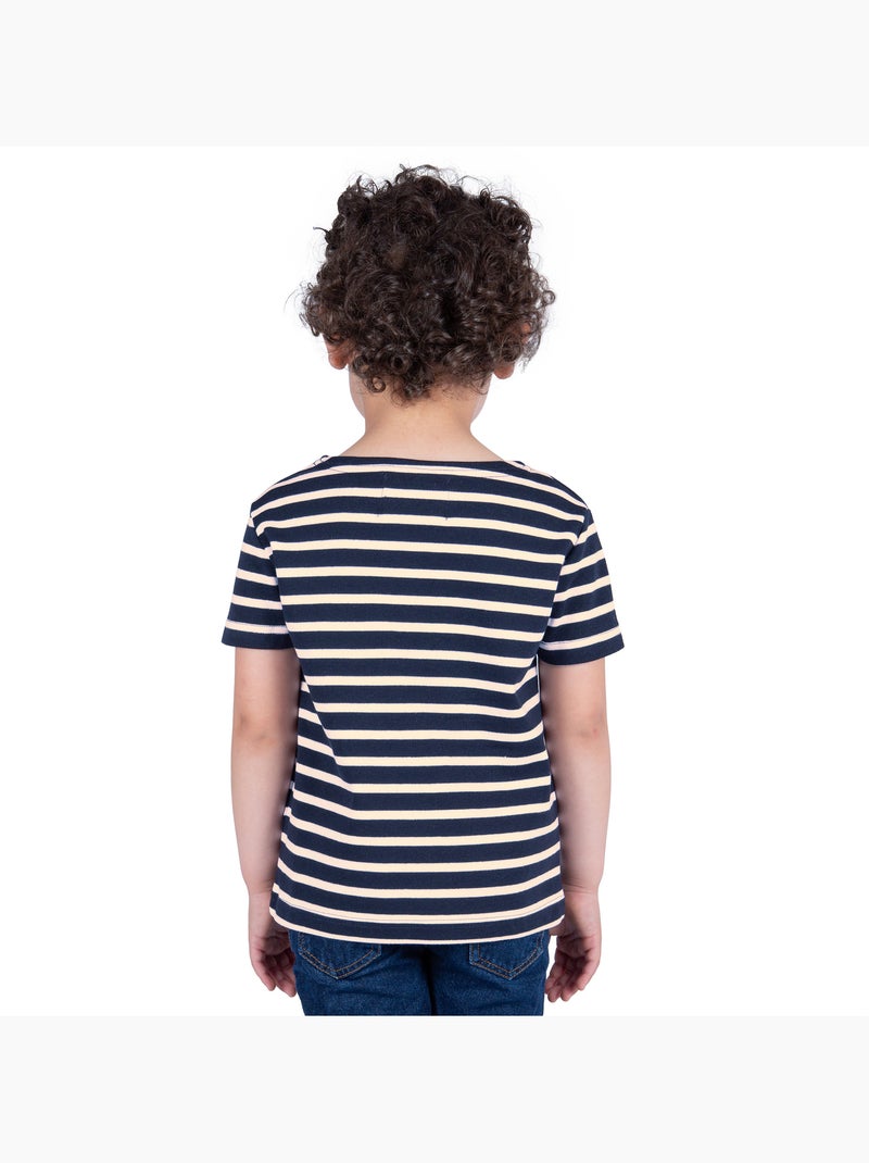 Marinière Coton BIO, de 1 à 14 ans - Création française 'Breizh Océan', tee shirt enfant mixte Marine/Ecru - Kiabi