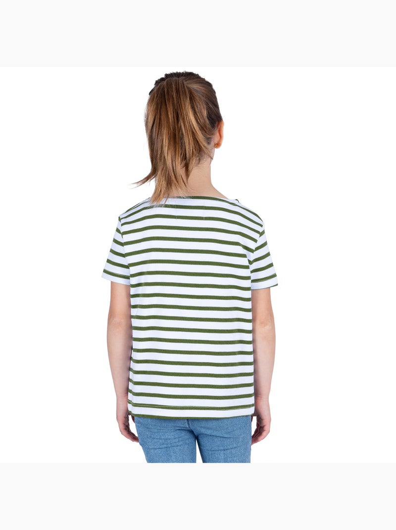 Marinière Coton BIO manches courtes 'Breizh Océan', tee shirt enfant mixte Blanc/Kaki - Kiabi